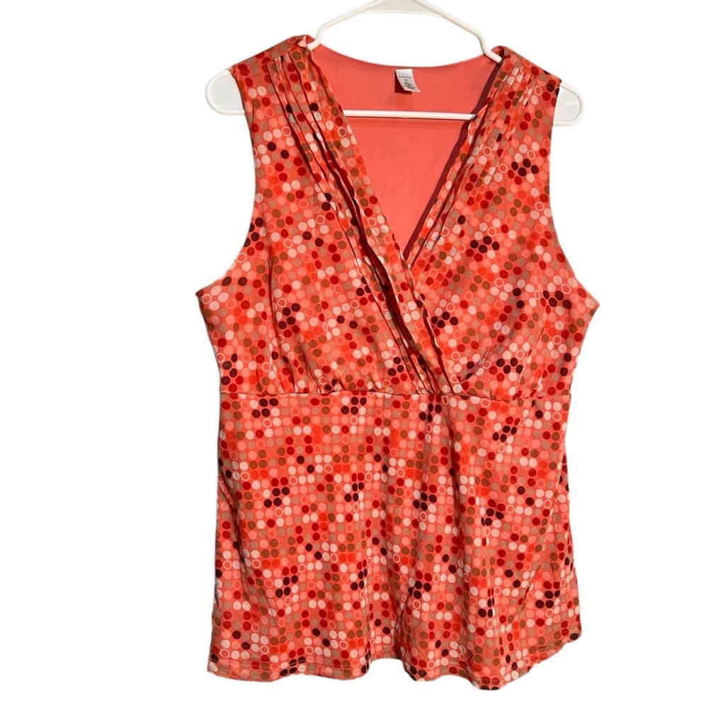 Merona Women's Size XXL Sleeveless Blouse Polka Dots Surplice Neck Coral Brown